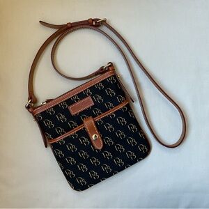 Dooney & Bourke Black and Tan Monogram Slim Crossbody Bag